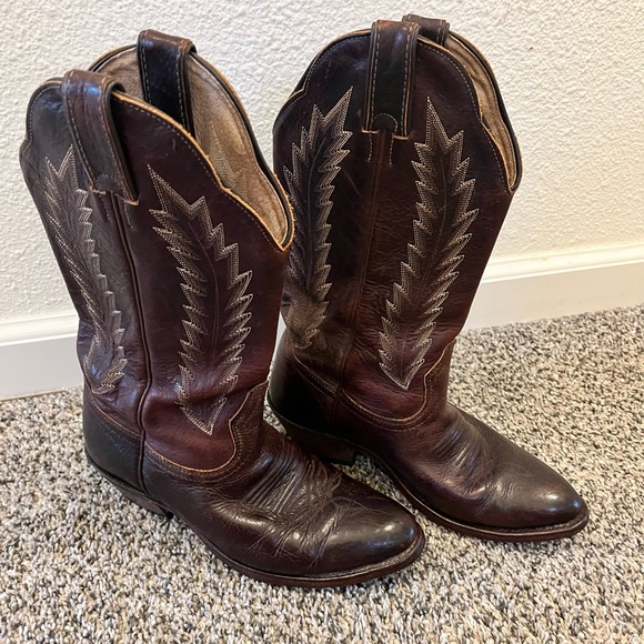 Boulet Cowboy Boots dark brown leather white stitching size 6.5 - Picture 1 of 5